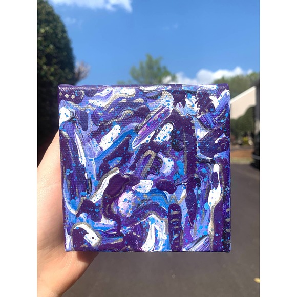 Purple Mini Painting | Purple Miniature Original Painting | Mini Office Art - Picture 1 of 2